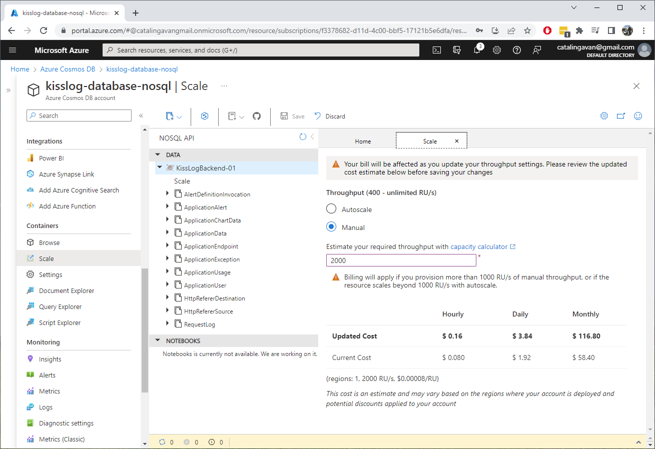 Scale up Azure Cosmos DB