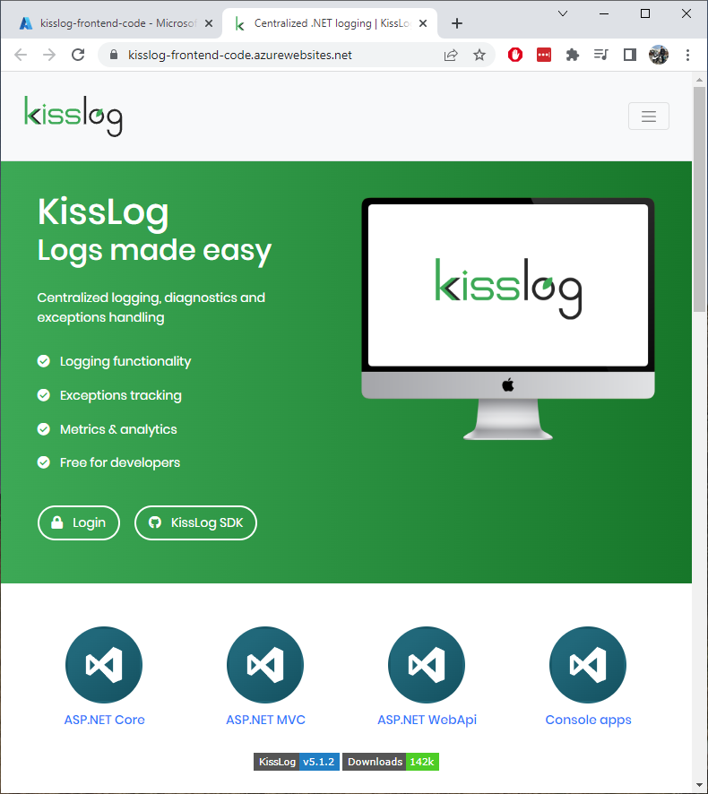 KissLog Frontend home page