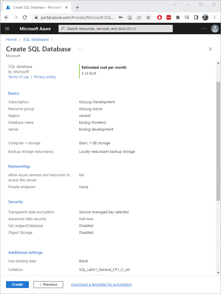 Create SQL Database