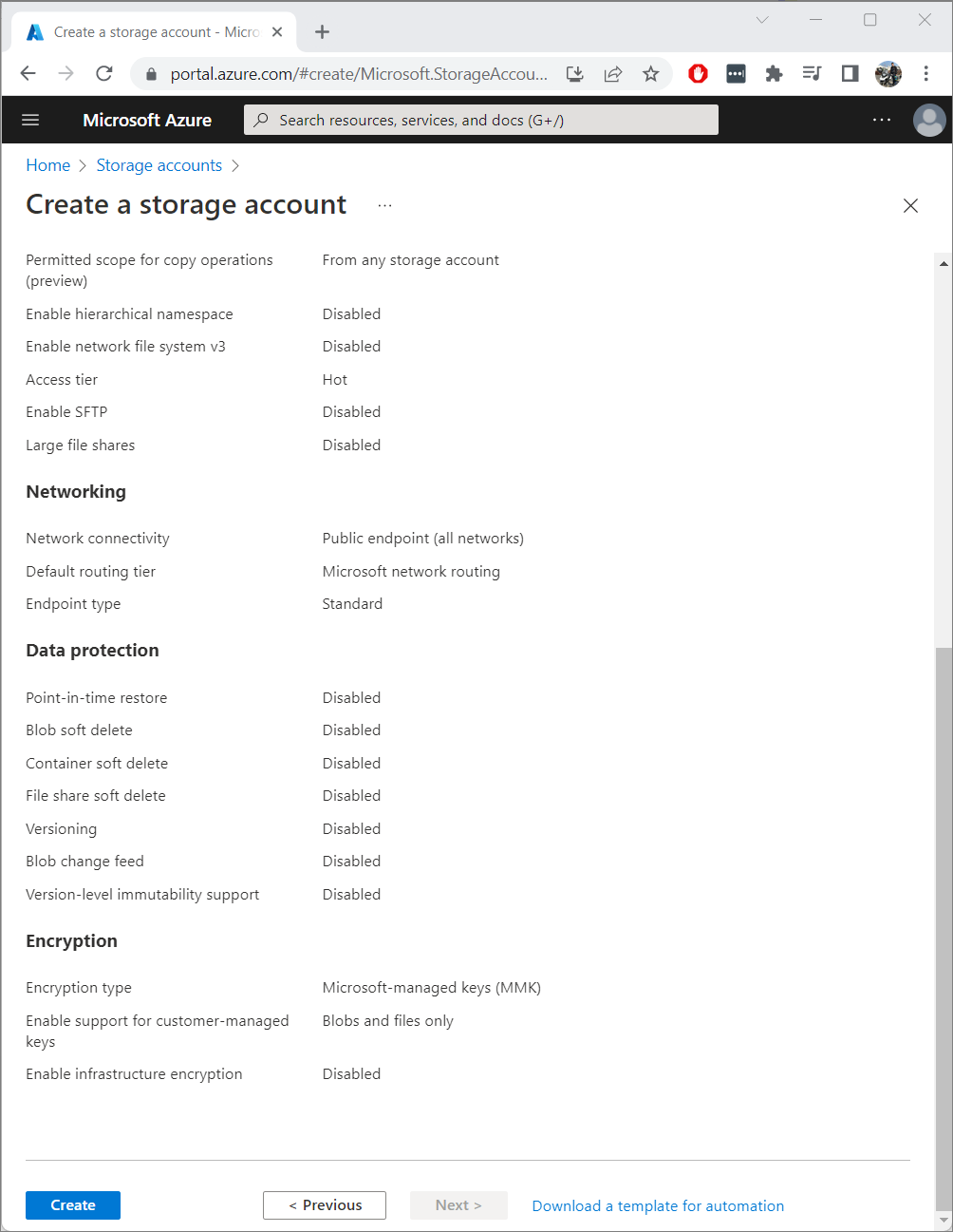 Create Storage account